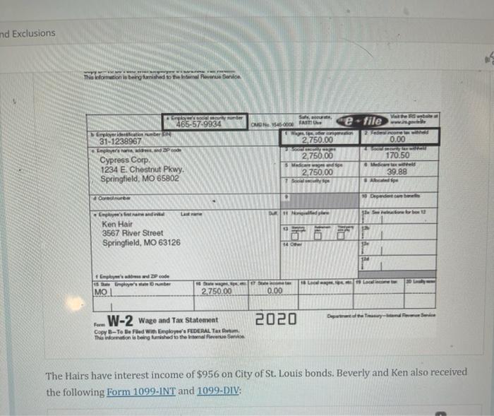 ome and Exclusions Group 4: Comprehensive Problems 1. Beverly and Ken Hair