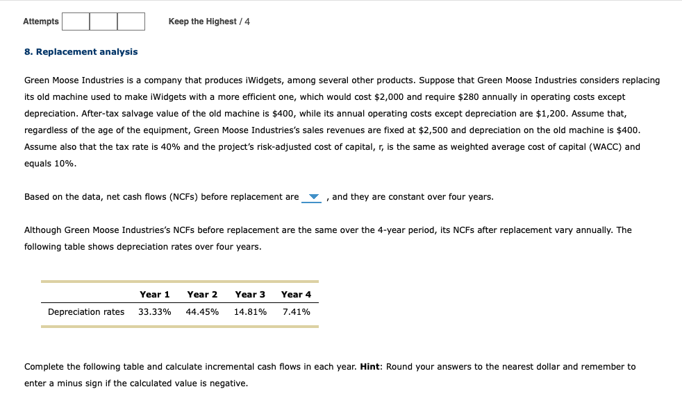 Attempts Keep the Highest/4 8. Replacement analysis Green Moose Industries is