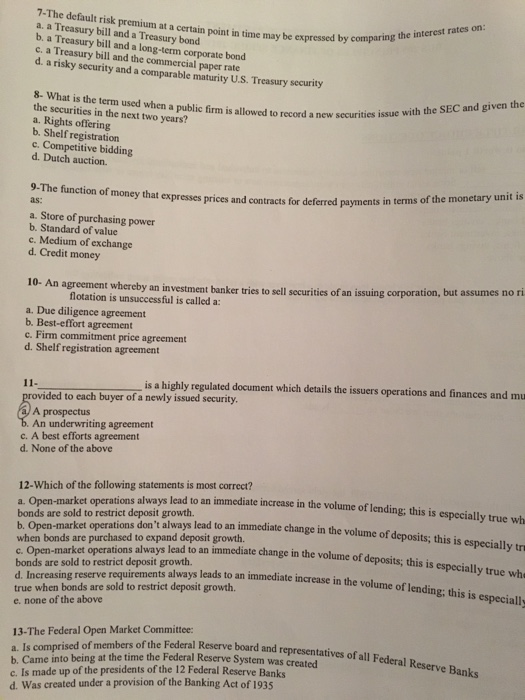  7-The default risk premium at a certain point in time may