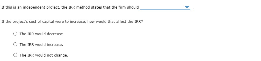 of return that a project generates based on its up-front cost and