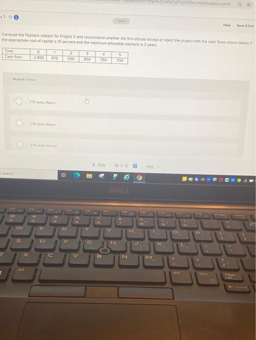  52F%252Fheducation.com Q 57-13 hid Save & Exit Compute the Payback statistic