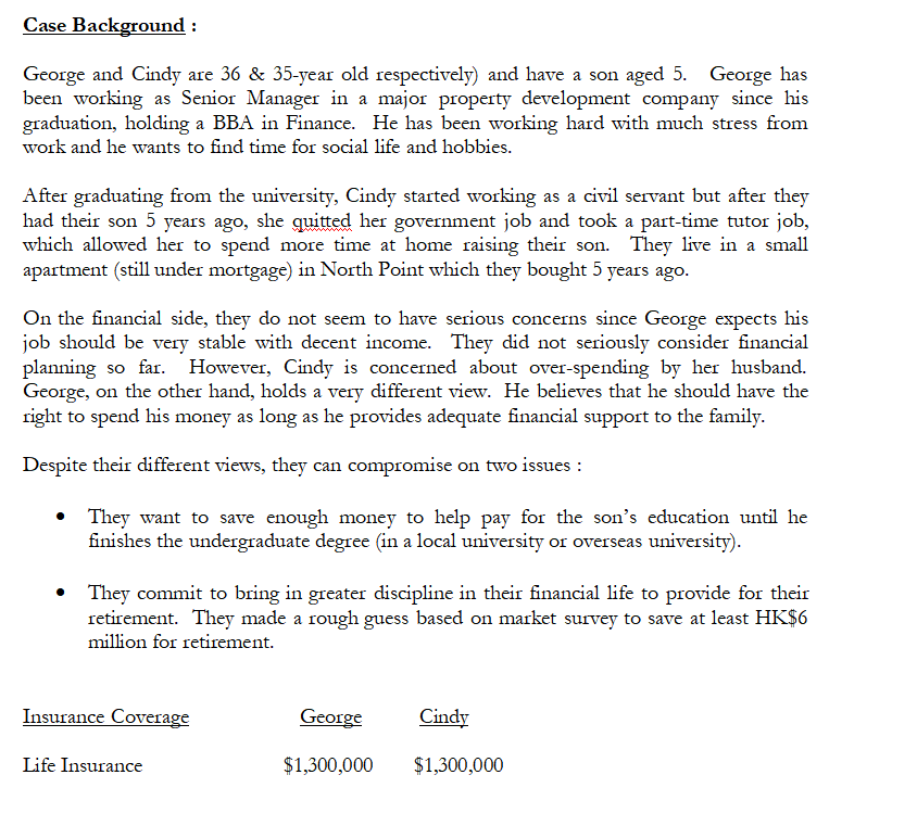 the case background of George and Cindy Lee. Your proposal should include: