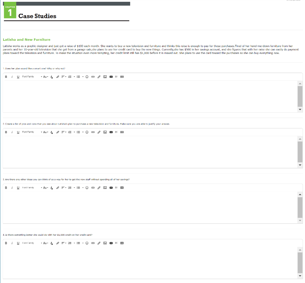 Please Answer Type out answers only thankyou. CHAPTER Case Studies Latisha and