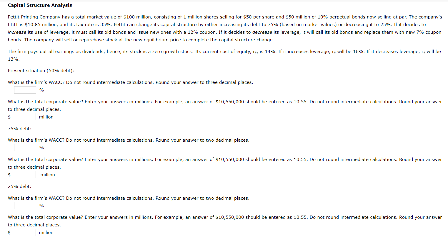 Total Corporate Value final answer should be rounded to 3 decimal points!
