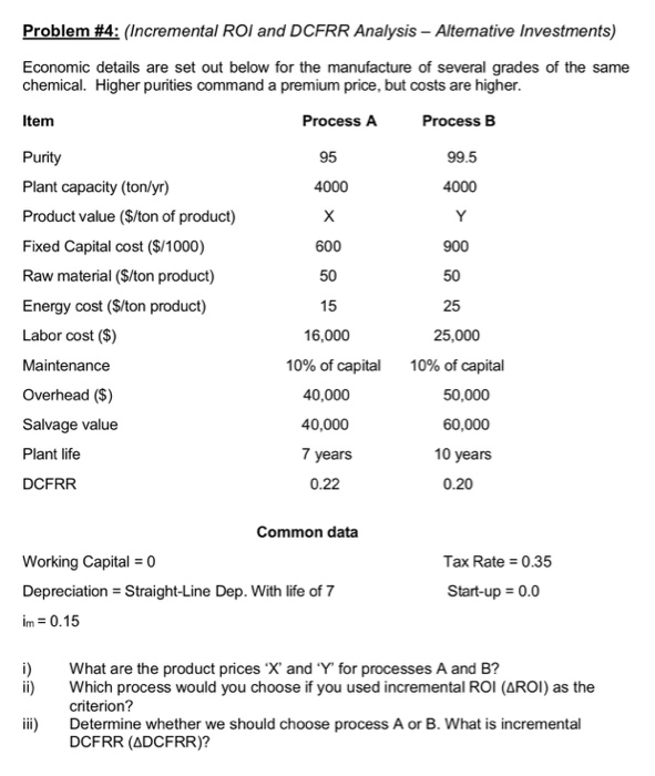  Problem #4: (Incremental ROI and DCFRR Analysis - Alternative Investments) Economic
