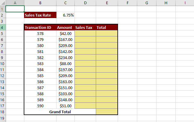 amount in cell C5 and the sales tax rate in cell C2