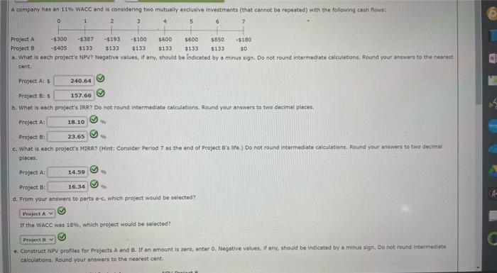 profiles for Projects A and B. If an amount is zero, enter