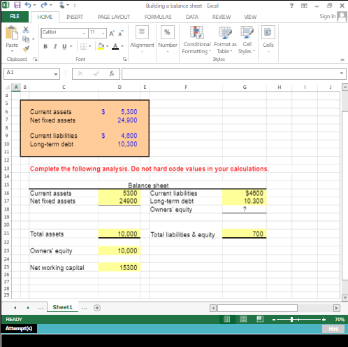  X Building a balance sheet - Excel FORMULAS DATA REVIEW AILE