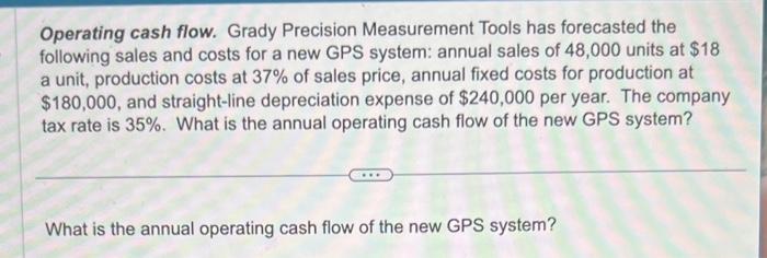  Operating cash flow. Grady Precision Measurement Tools has forecasted the following