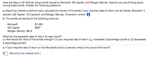 Here are data on $1,000 par value bonds issued by Microsoft,