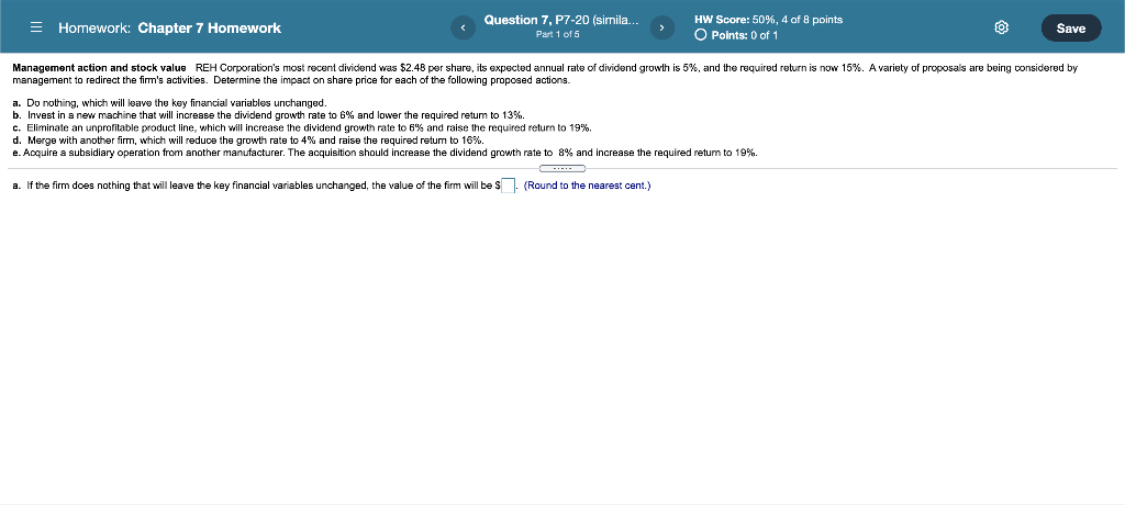  = Homework: Chapter 7 Homework Question 7, P7-20 (simila... Part 1
