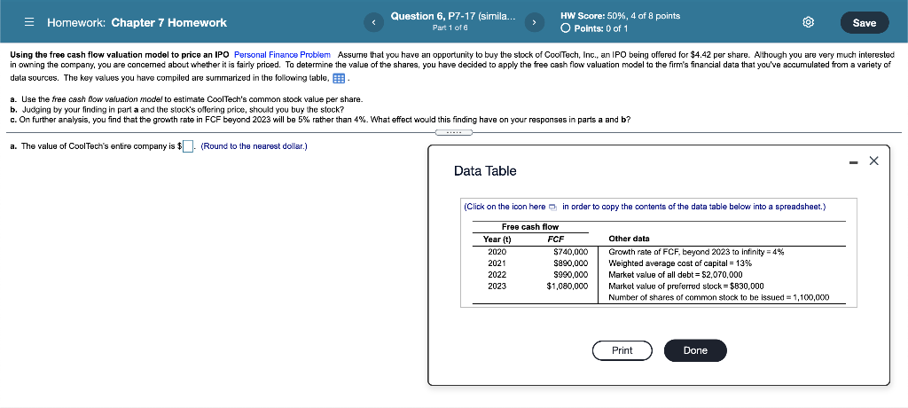  = Homework: Chapter 7 Homework Question 6, P7-17 (simila... Part 1