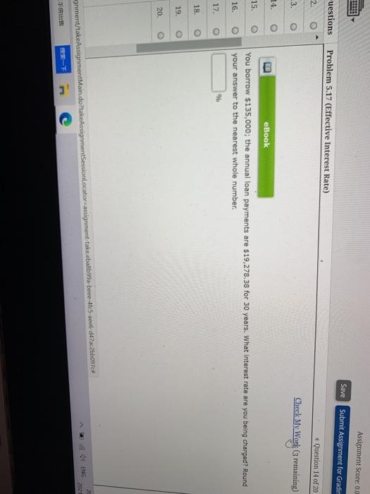 Perpetuity) Question 13 of 20 Check My Work (3 remaining) eBook What