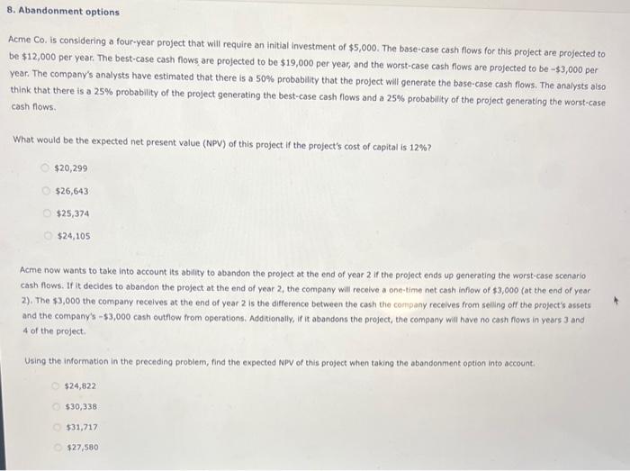  PLEASE HELP I WILL THUMBS UP! Acme Co. is considering a