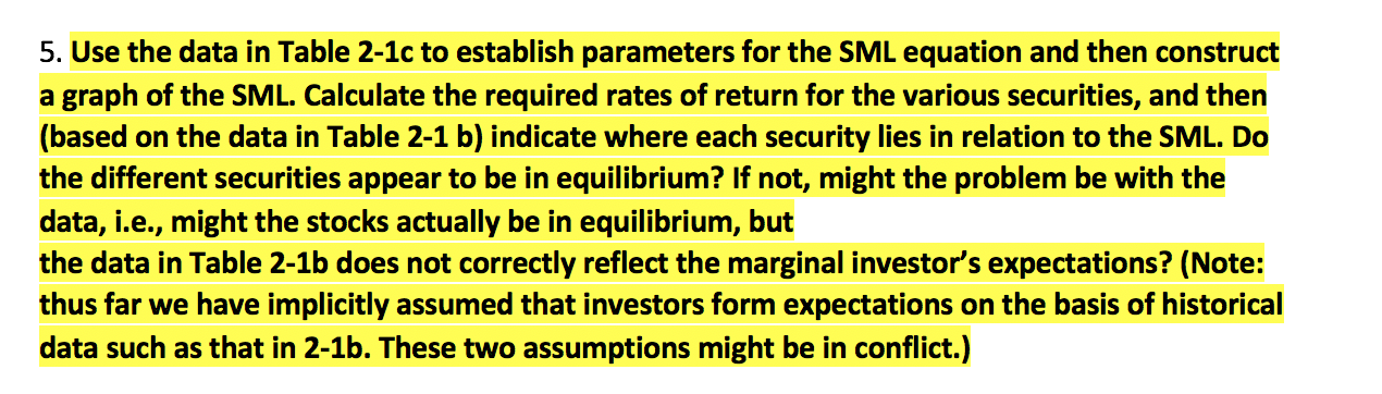 5. Use the data in Table 2-1c to establish parameters for