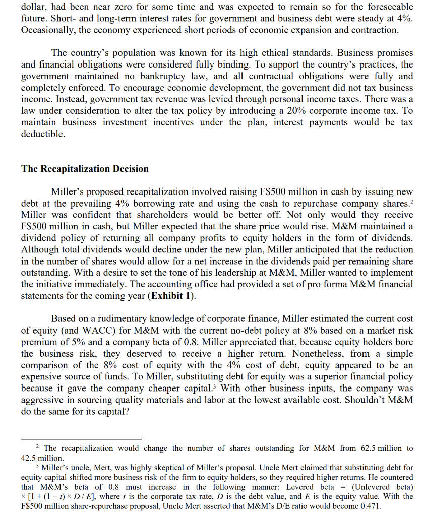 environments without tax and with tax. Compare the Equity Company to the