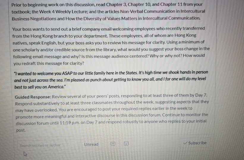  Prior to beginning work on this discussion, read Chapter 3 Chapter