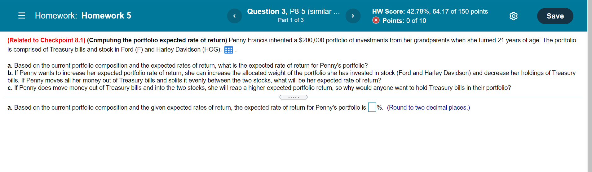  = Homework: Homework 5 Question 3, P8-5 (similar .. Part 1