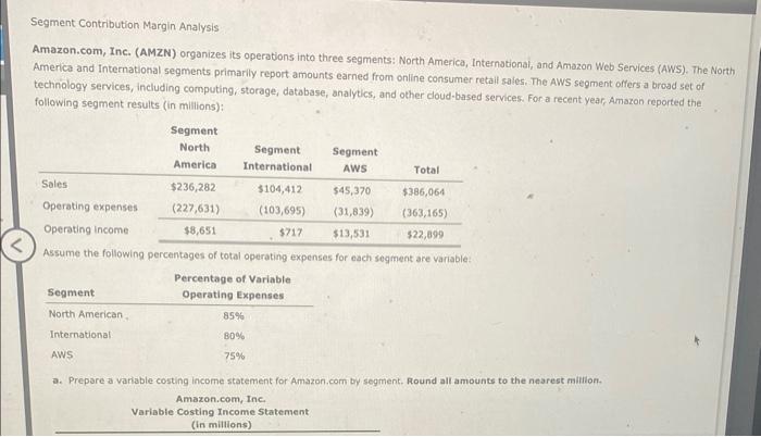  Segment Contribution Margin Analysis Amazon.com, Inc. (AMZN) organizes its operations inte