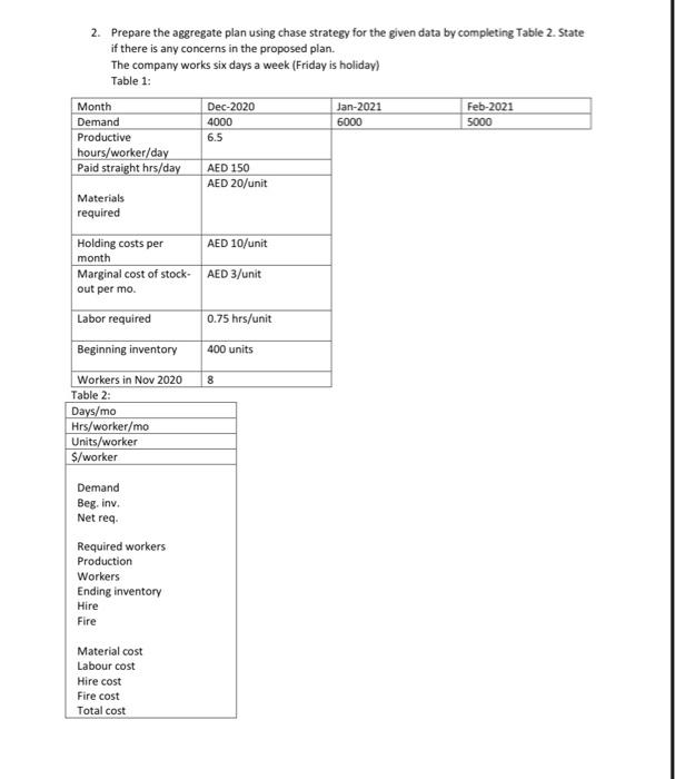  2. Prepare the aggregate plan using chase strategy for the given
