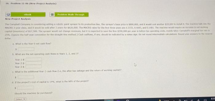  10. Problem 11 00 (New Project Analysis Problem Wall The New