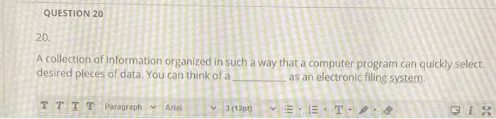 of information; (b) is one complete set of fields; and (c) is