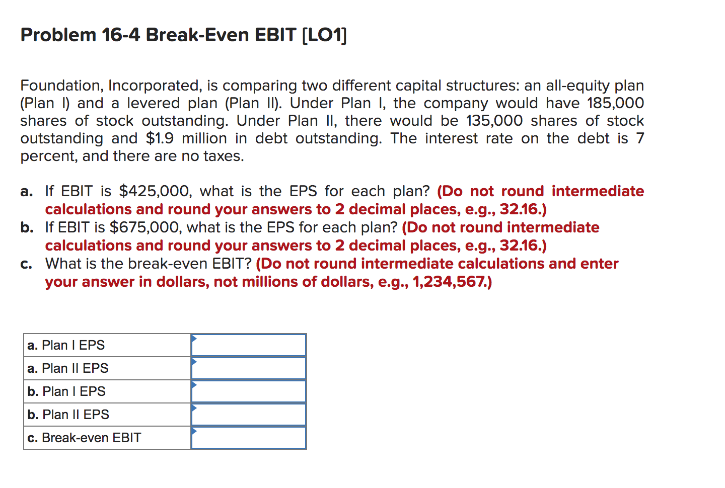 Foundation, Incorporated, is comparing two different capital structures: an all-equity plan (Plan