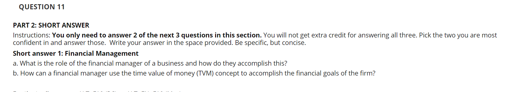  QUESTION 11 PART 2: SHORT ANSWER Instructions: You only need to