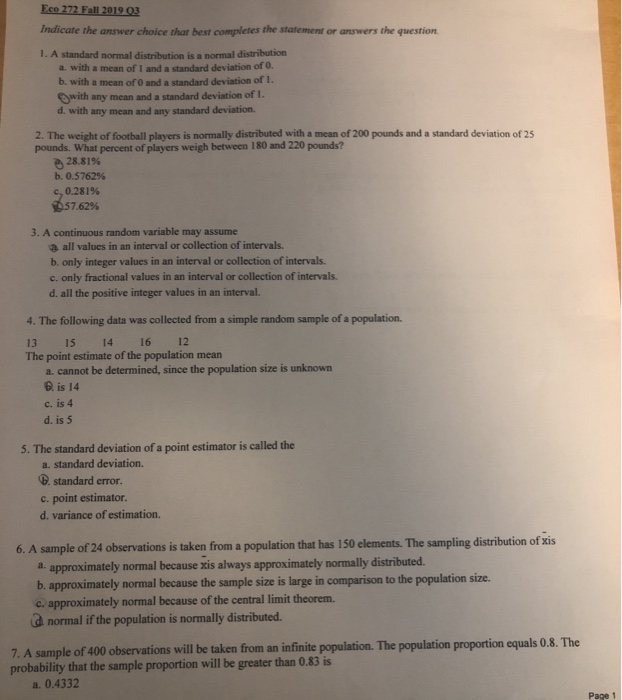  Eco 272 Fall 2019 03 Indicate the answer choice that best