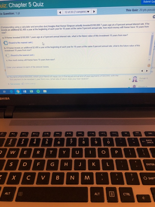  Submit Qu uiz: Chapter 5 Quiz This Quiz: 20 pts possib