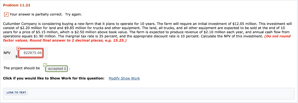 Problem 11.21 Your answer is partially correct. Try again. Cullumber Company