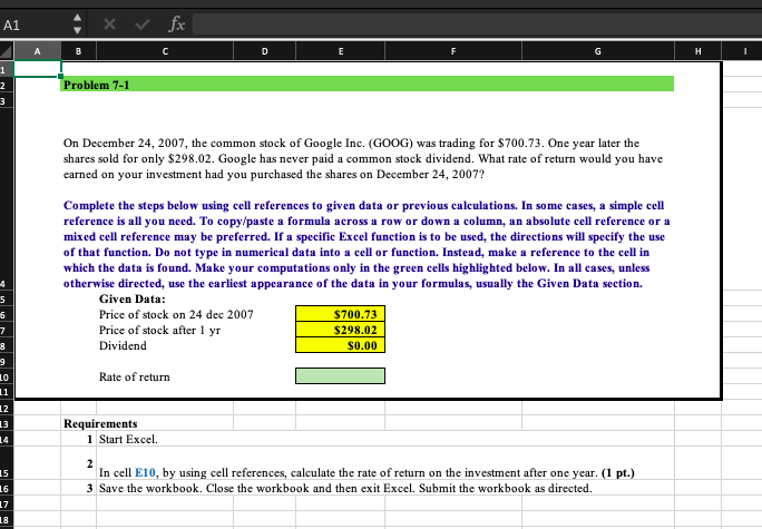 fx Problem 7-1 On December 24, 2007, the common stock of