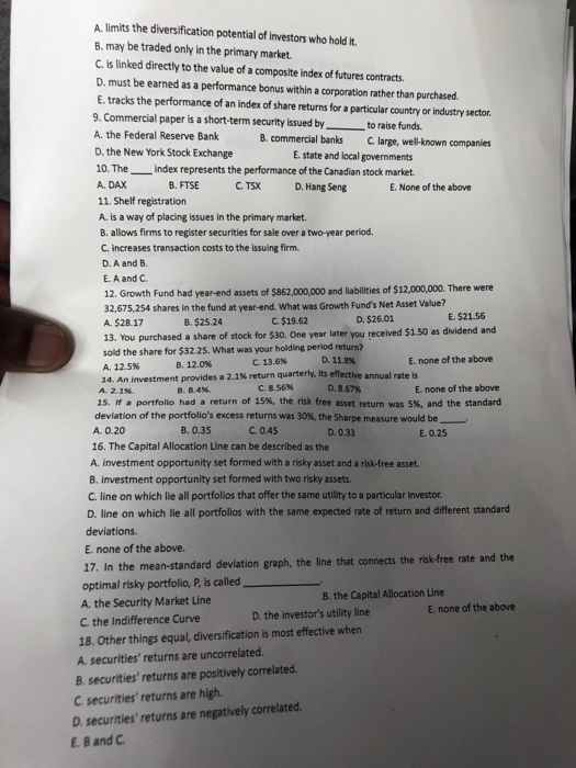 choice (each 2points, total 60 points) f a Treasury note has a