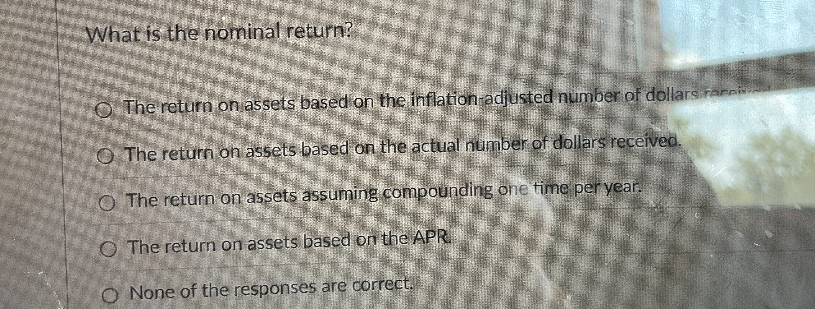  What is the nominal return? The return on assets based on