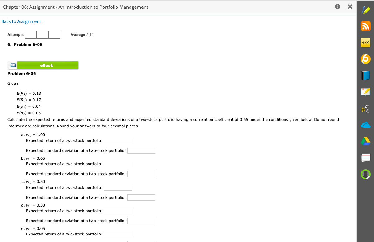 Chapter 06: Assignment - An Introduction to Portfolio Management Back to