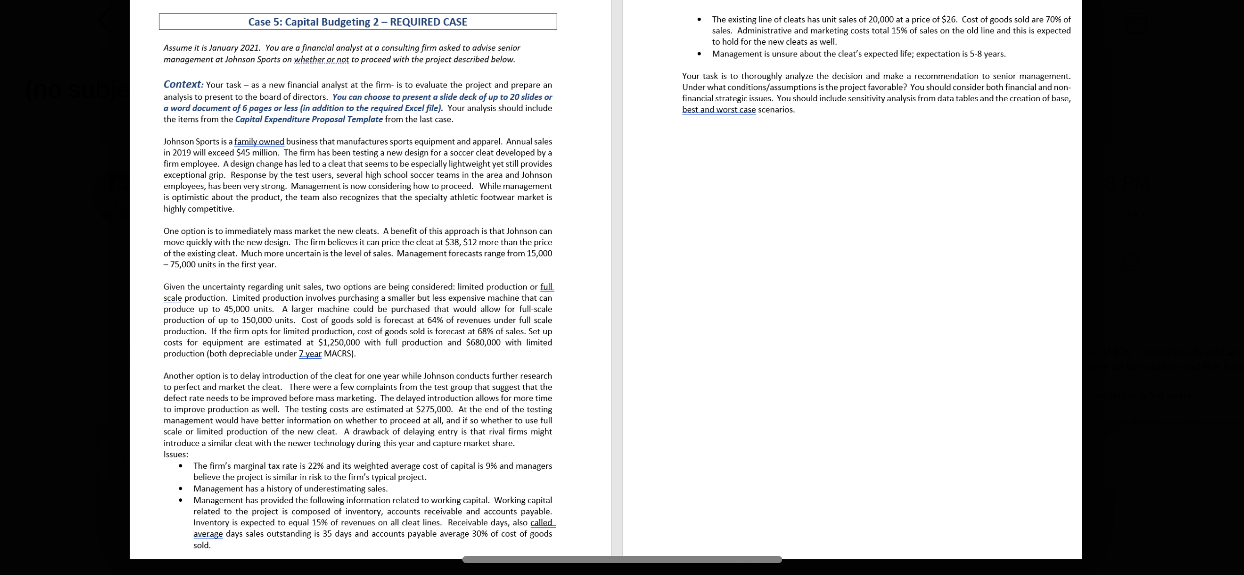 Case 5: Capital Budgeting 2 - REQUIRED CASE - The existing