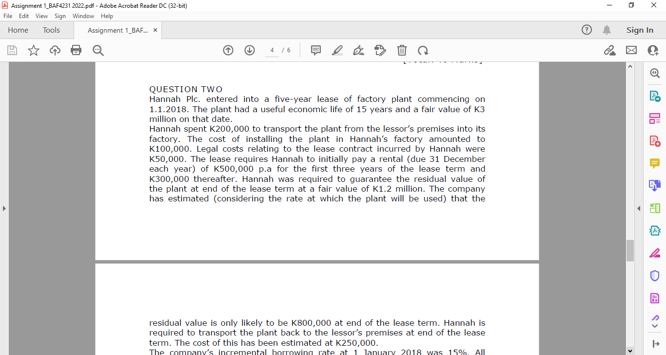 HANNAH - A Assignment 1_BAF4231 2022.pdf - Adobe Acrobat Reader DC (32-bit)