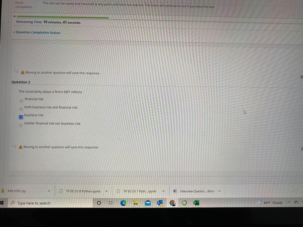  Force Completion This test can be saved and resumed at any