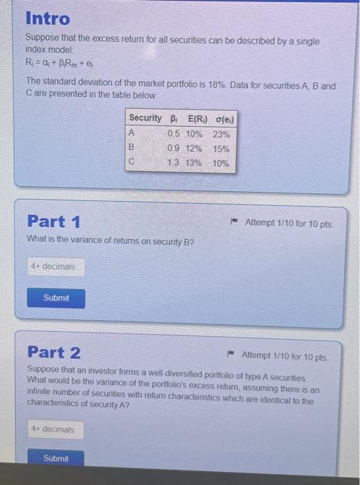  Suppose that the excess return for all securities can be described