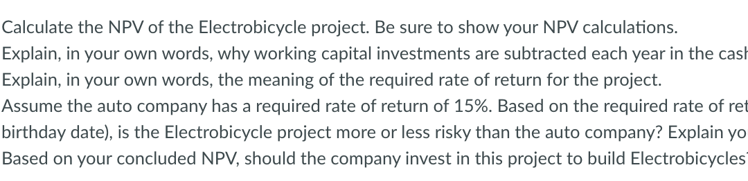 product, the Electrobicycle. The Electrobicycle is an electronic, climate-controlled bicycle with zero