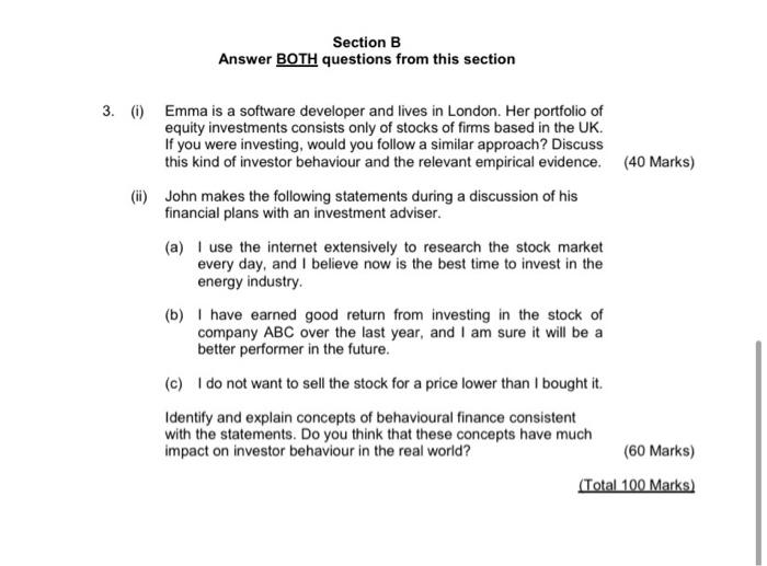  Section B Answer BOTH questions from this section 3. (1) Emma