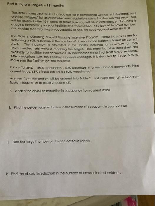  please help part 3 Part I Future Targets - 18 months