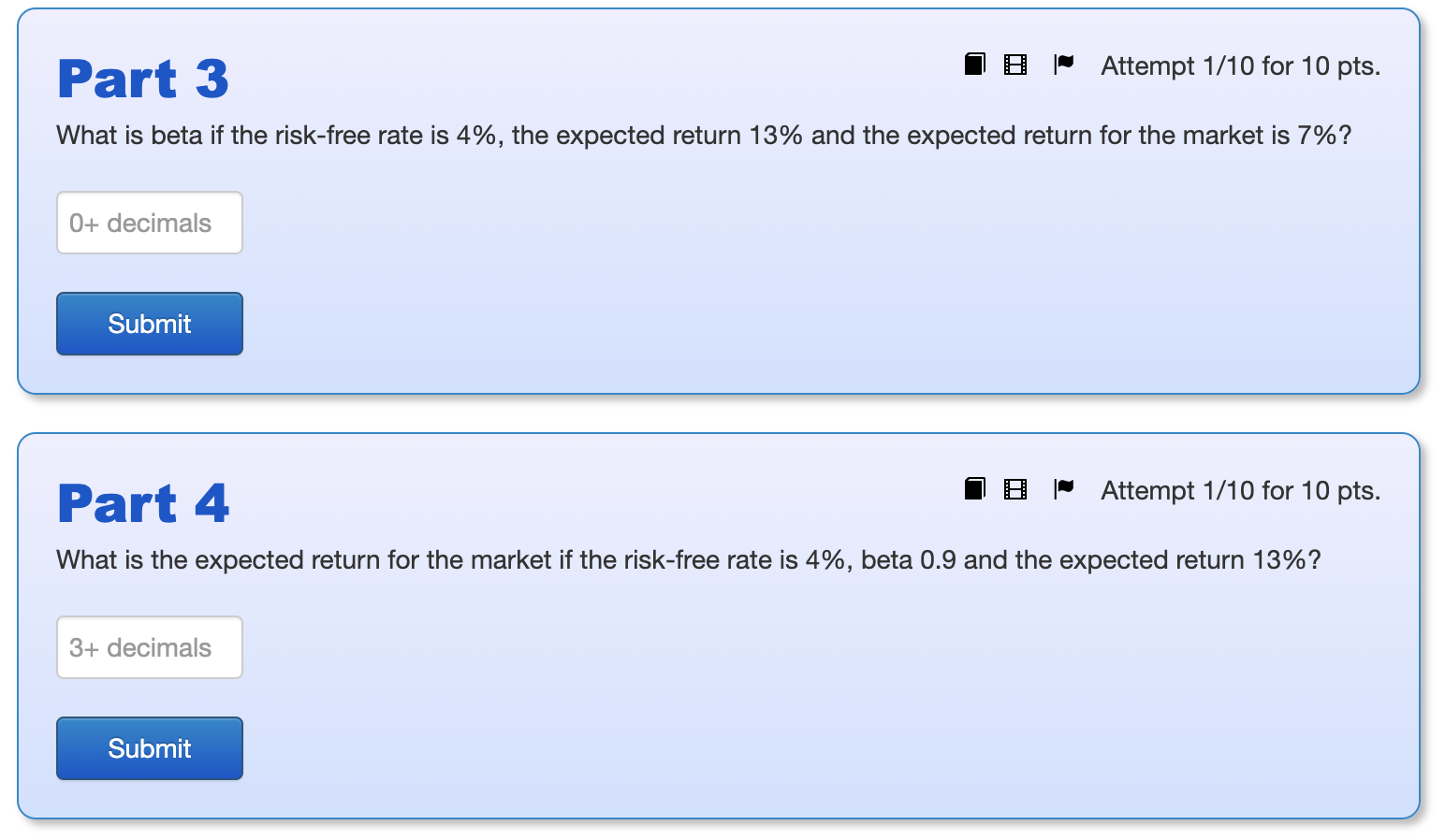 Part 1 BAttempt 1/10 for 10 pts. What is the expected return