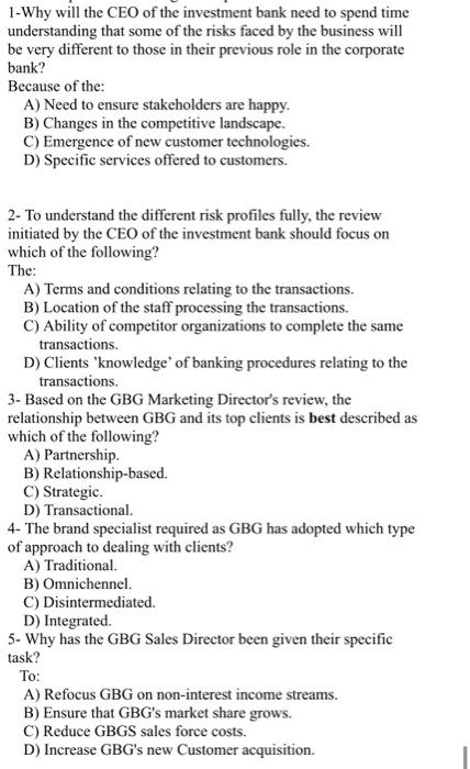 major global bank, operating separate retail, corporate and investment banking businesses, all