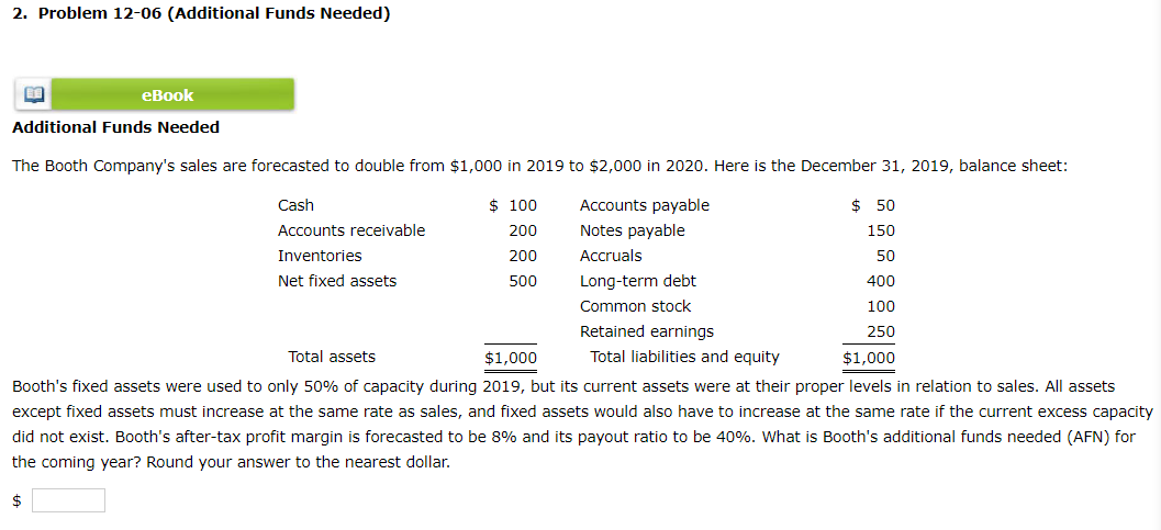  2. Problem 12-06 (Additional Funds Needed) eBook Additional Funds Needed The