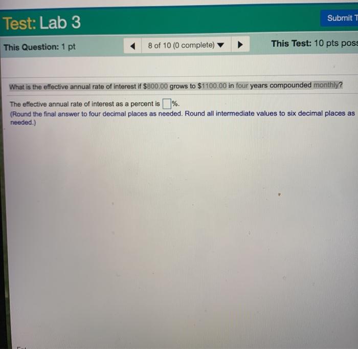 Submit T Test: Lab 3 This Question: 1 pt 8 of