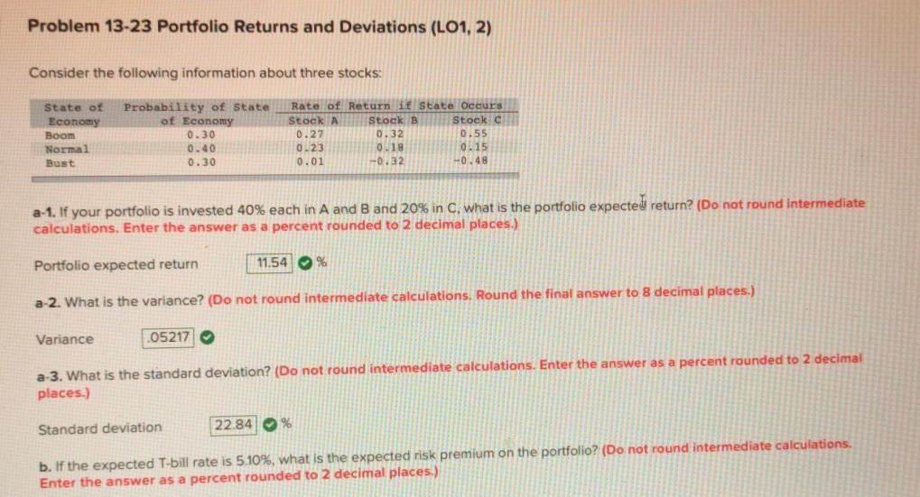  Problem 13-23 Portfolio Returns and Deviations (LO1, 2) Consider the following