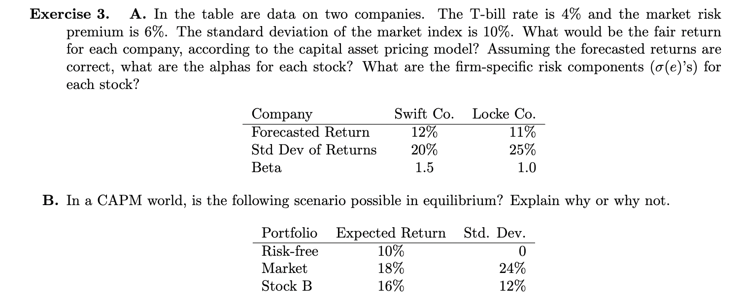 Exercise 3. A. In the table are data on two companies.