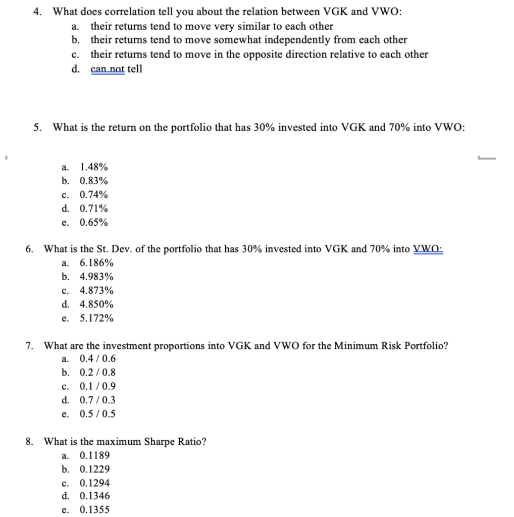 for the analysis of 2-securities portfolio. 1. Create 'drop down' menu and