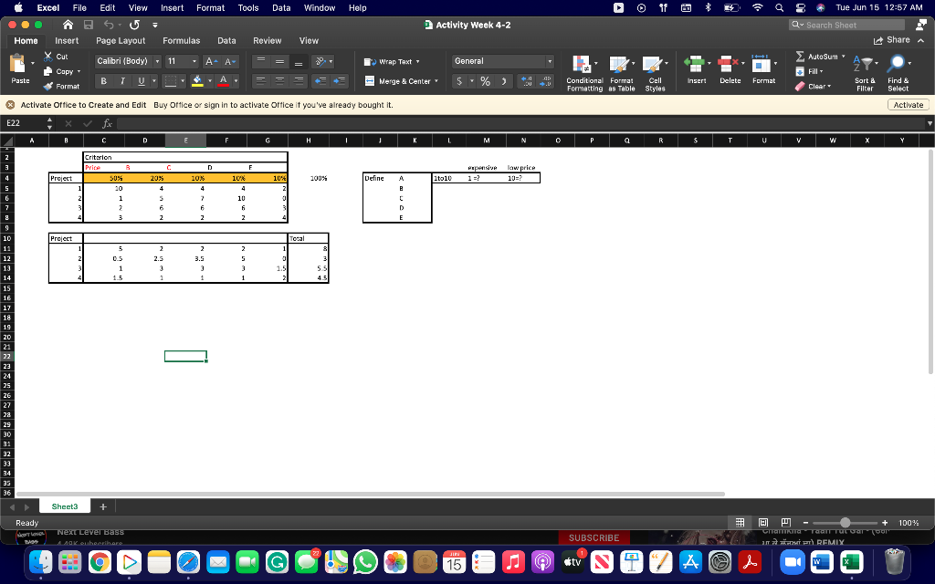 ANALYTIC HIERARCHY PROCESS Excel File Edit View Insert Format Tools Data